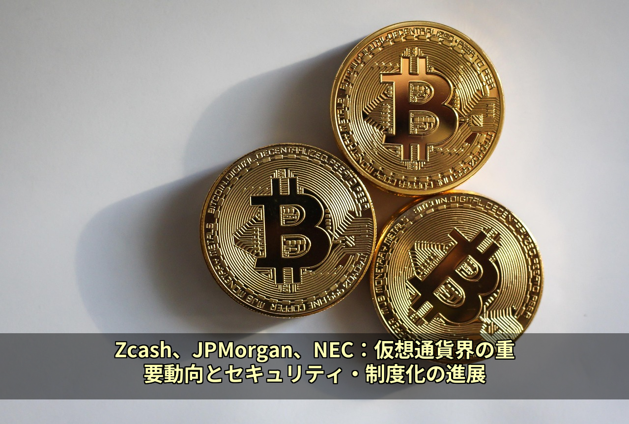 Zcash、JPMorgan、NEC：仮想通貨界の重要動向とセキュリティ・制度化の進展